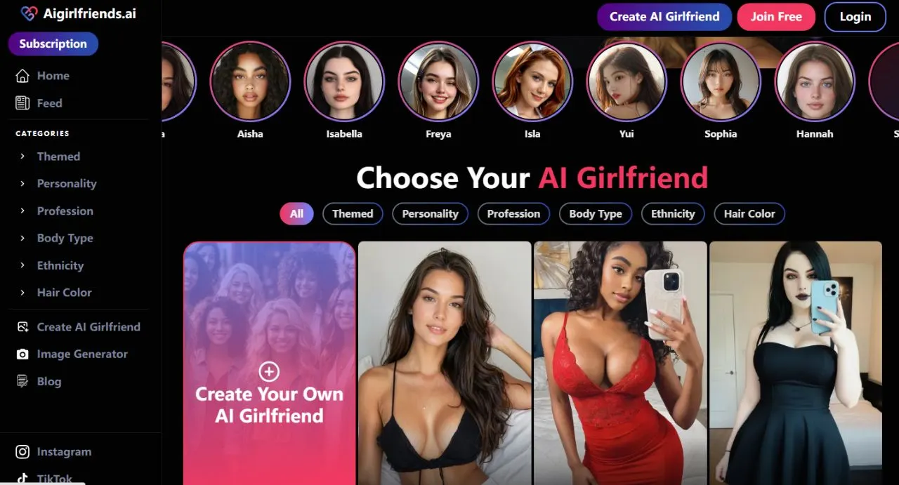 AIGirlfriends 站點截圖