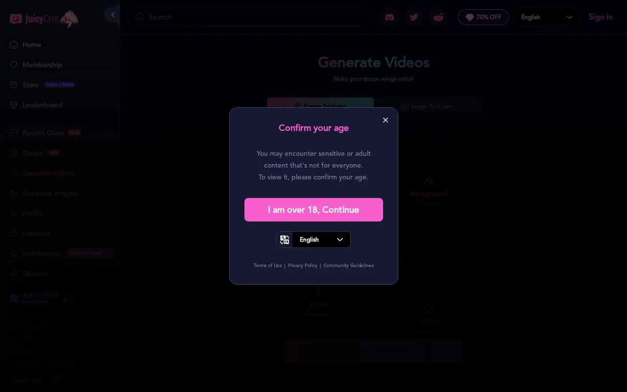 JuicyChat AI 站點截圖